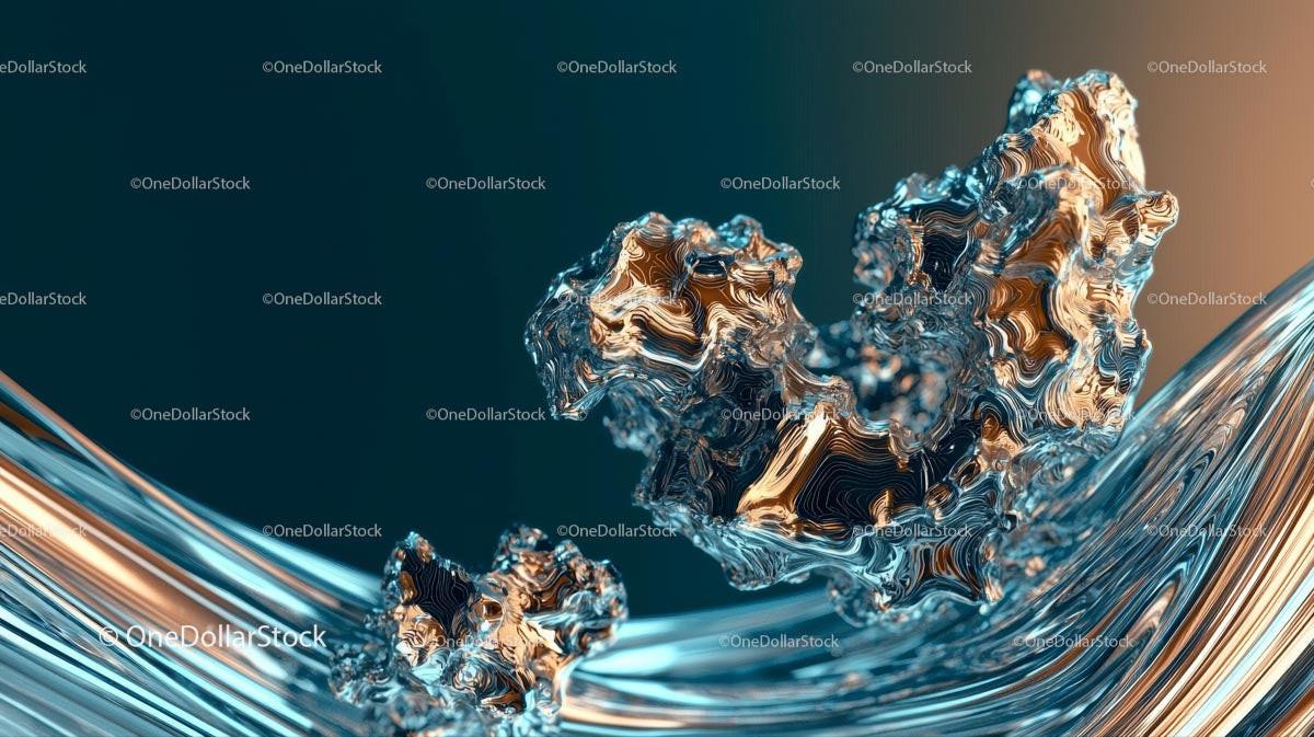Abstract Fluid Shapes with Gold and Blue Accents