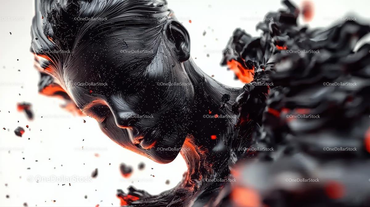 Dynamic Abstract Sculpture with Black and Red Fluid Effects
