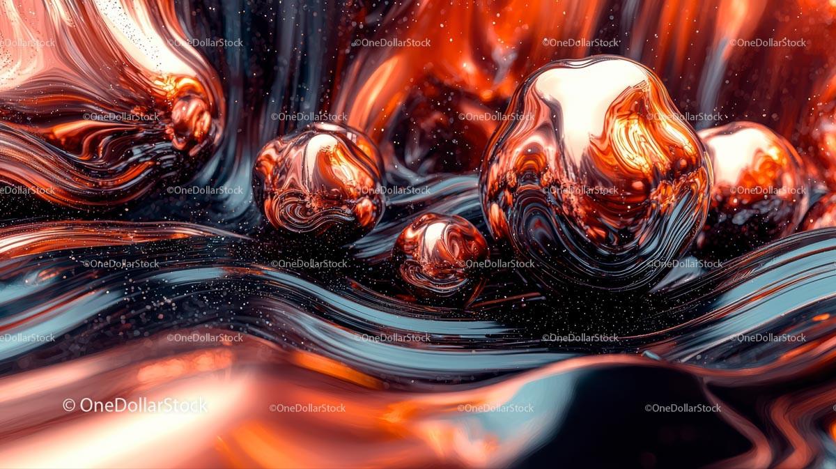 Mesmerizing Metallic Spheres in a Fluid Abstract Scene