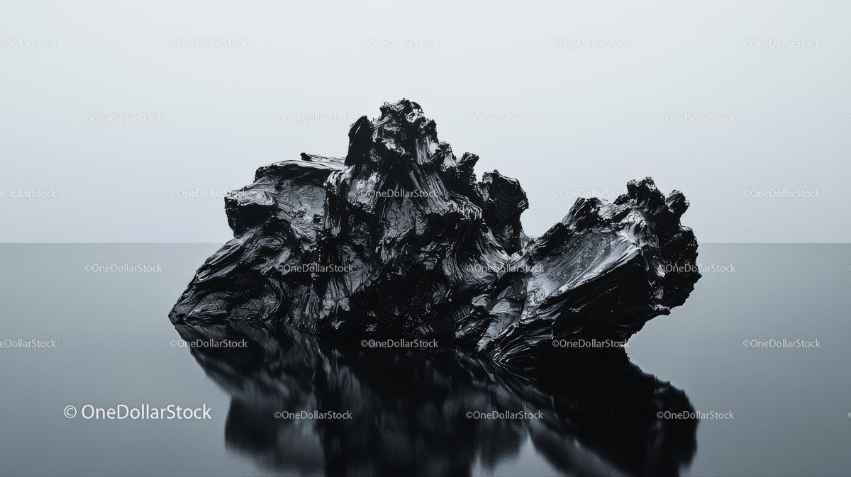 Abstract Black Stone Sculpture on Reflective Surface
