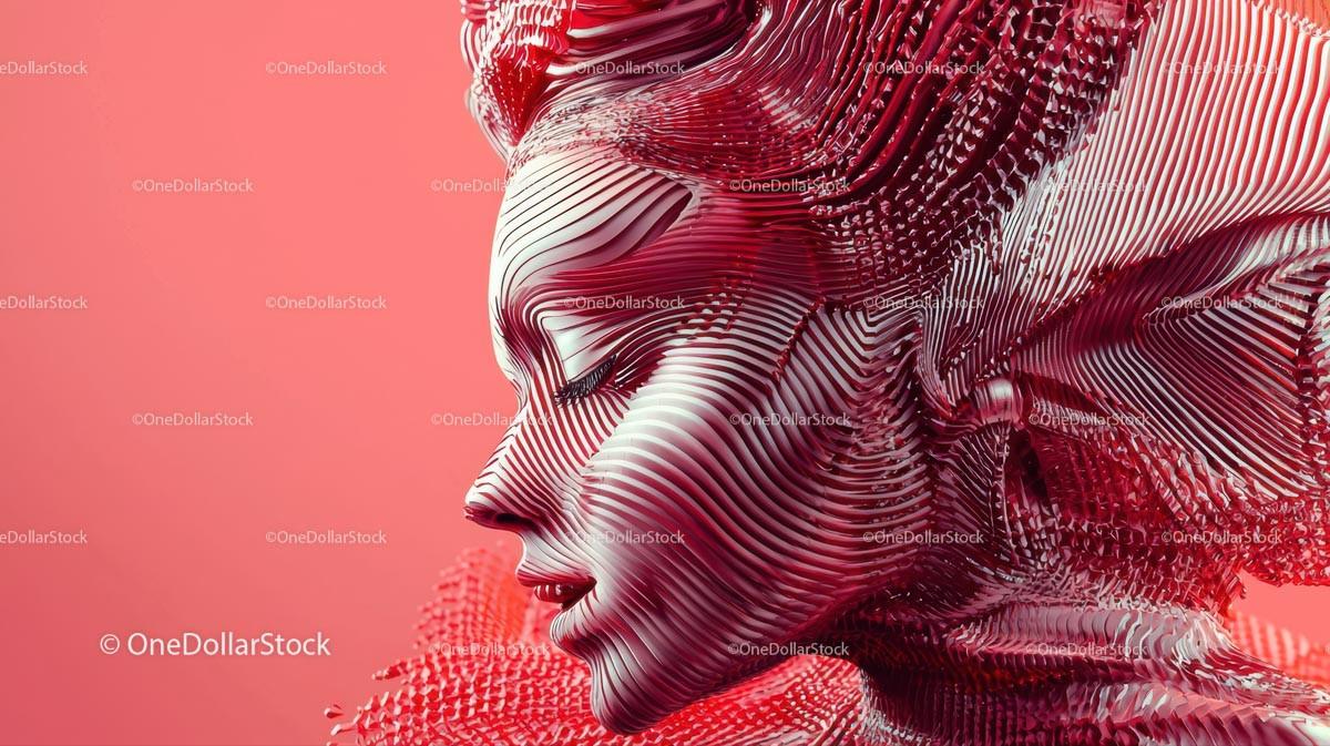 Futuristic Abstract Digital Sculpture in Red and White