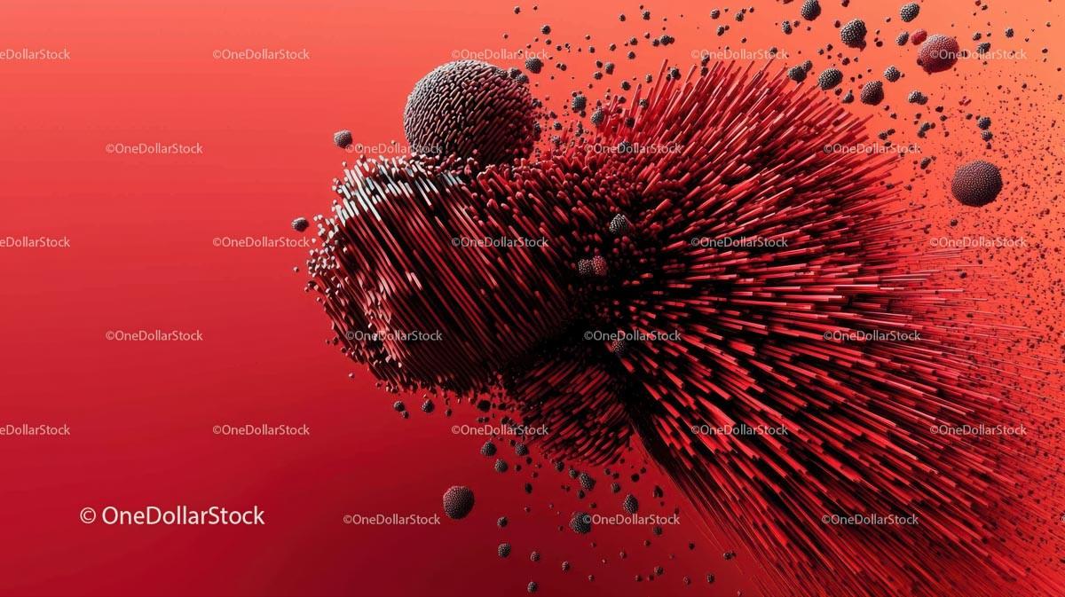 Dynamic Abstract Art with Red Exploding Shapes