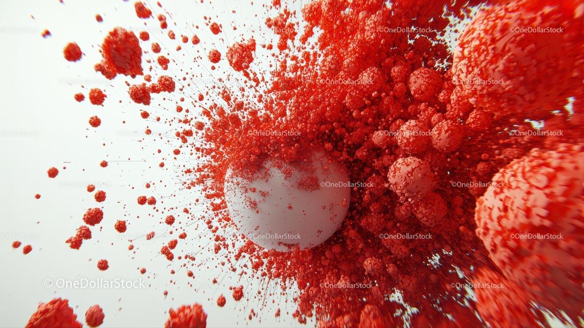 Dynamic Red Particle Explosion in Abstract Art