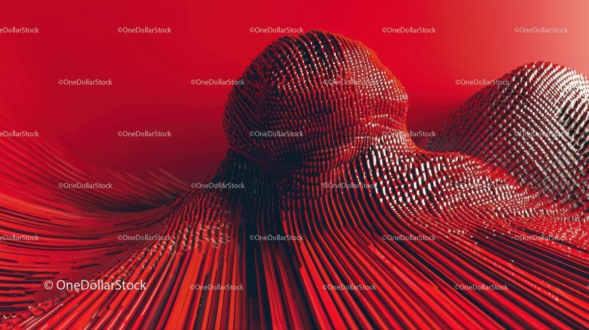 Abstract Red Geometric Sculpture and Wavy Patterns