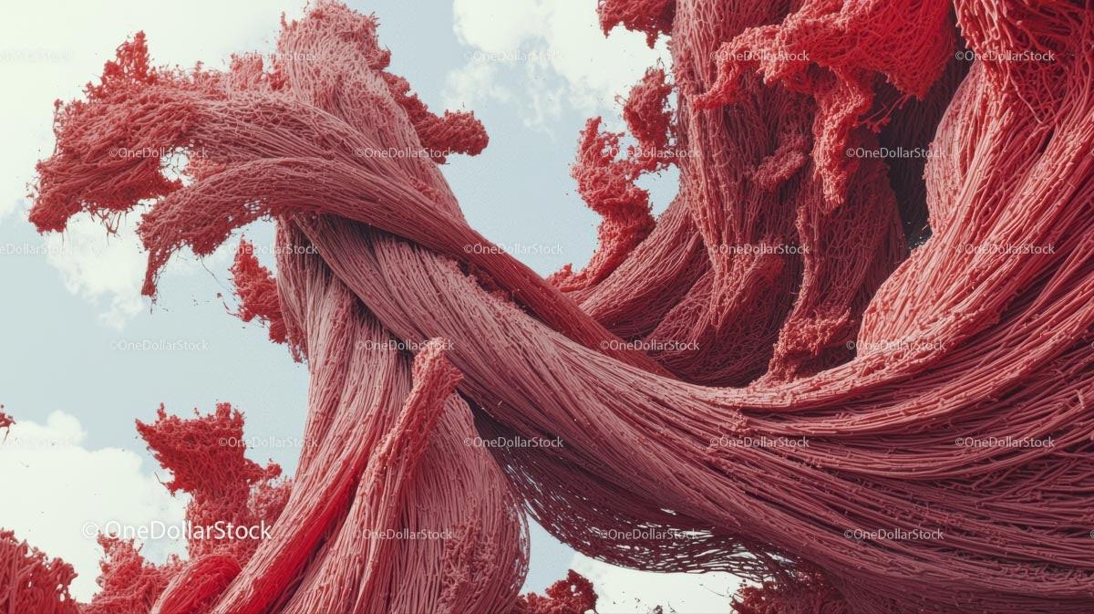 Surreal Red Fiber Abstract Art Composition