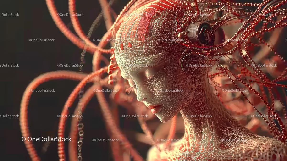 Futuristic Cyborg with Complex Wire Design
