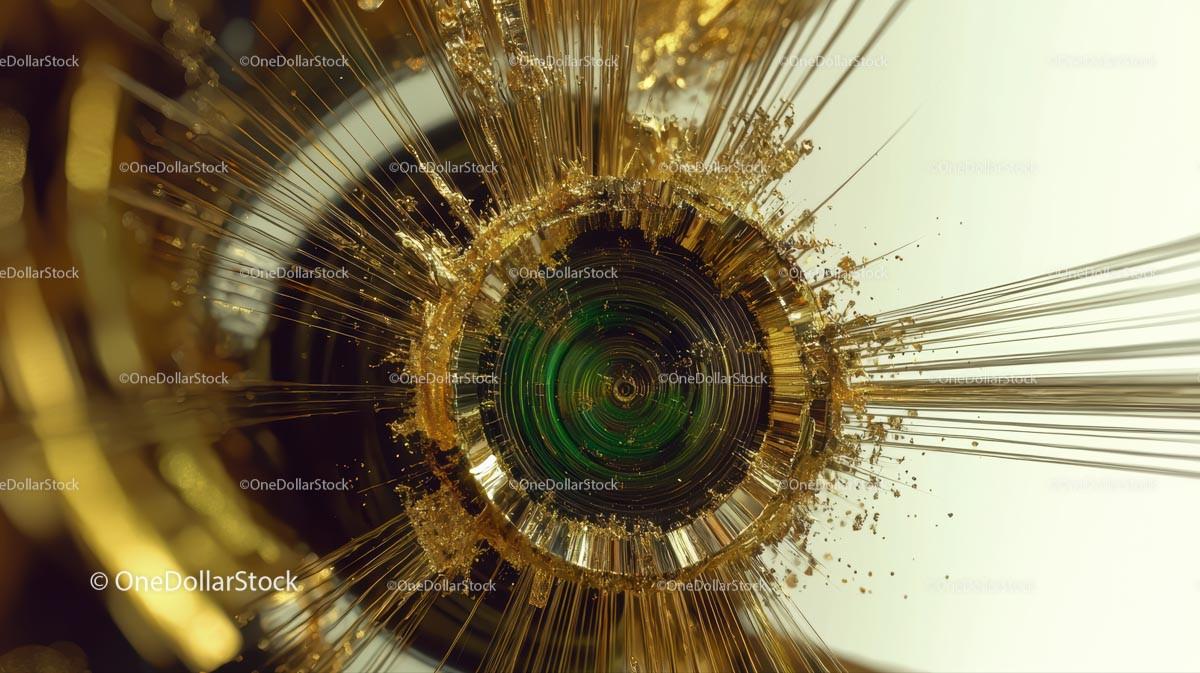 Golden and Green Concentric Abstract Art Design