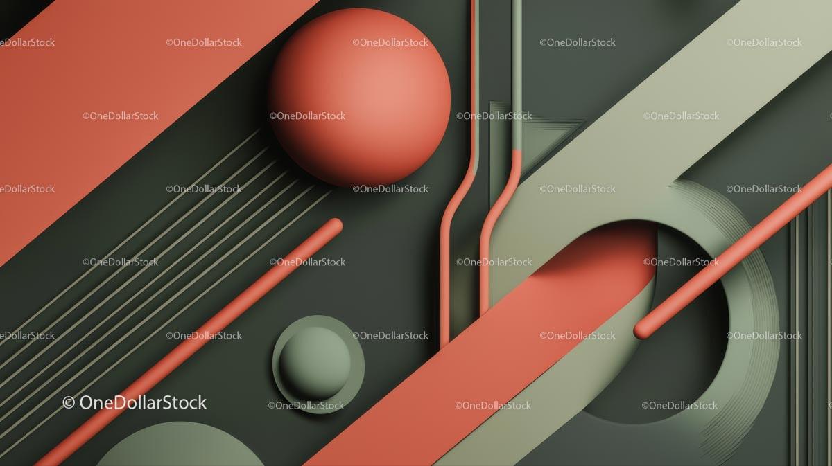 Abstract Geometric Design with Coral Spheres and Stripes