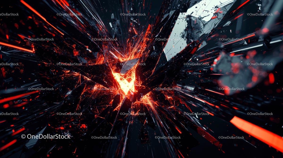 Dynamic Explosion of Shattered Red Glass