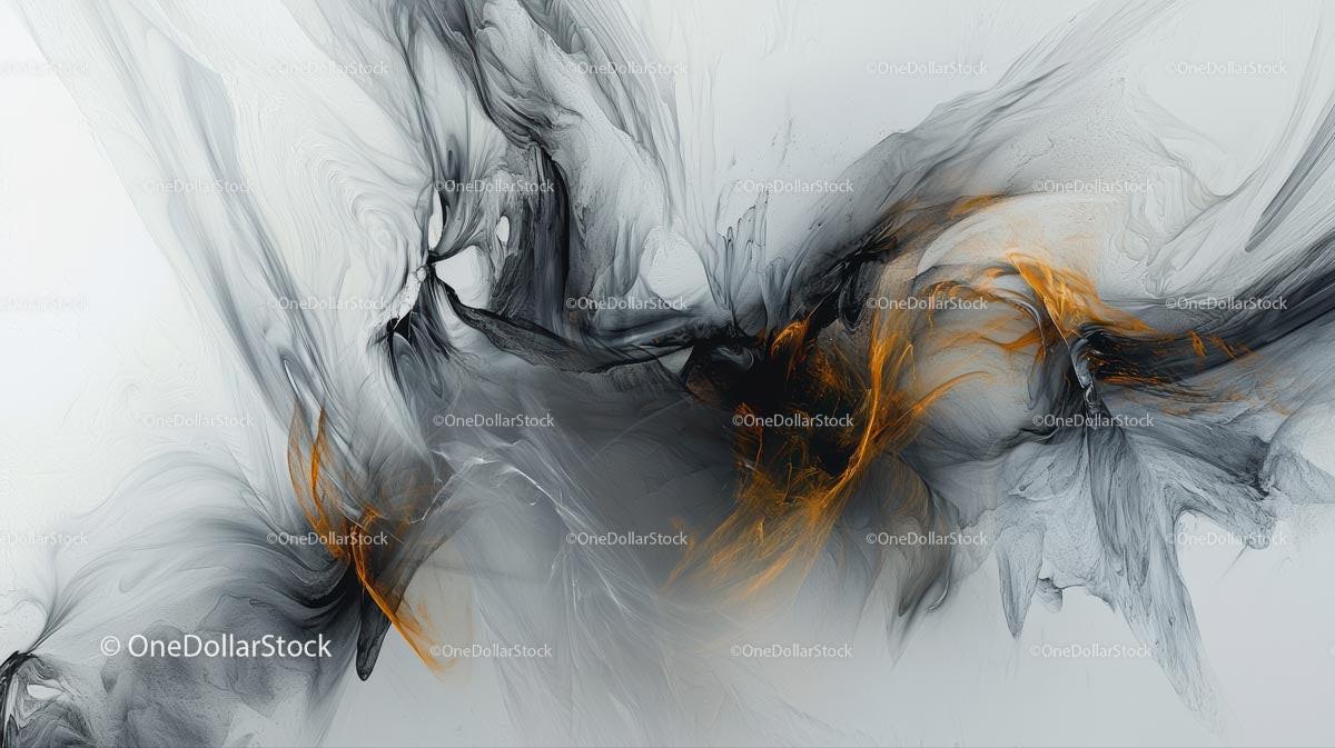 Dynamic Fluid Art with Striking Orange Accents