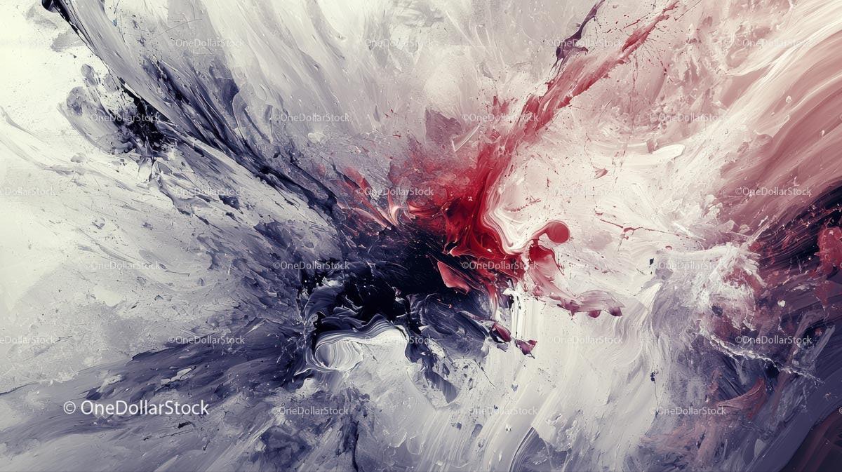 Dynamic Abstract Painting with Vibrant Red and Black Swirls