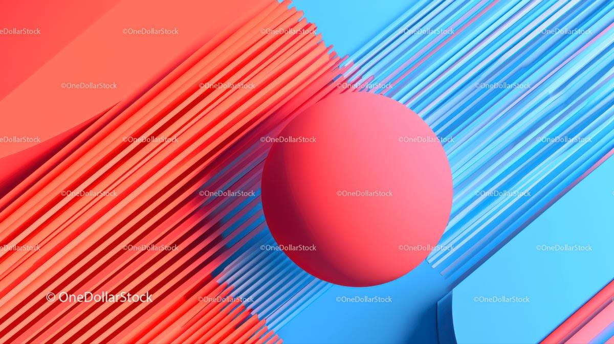 Vibrant Red Sphere with Dynamic Blue Stripes
