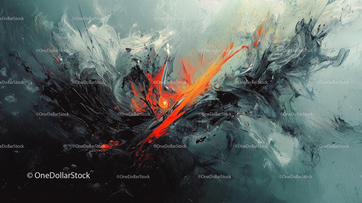 Dynamic Abstract Art with Fiery Red Accents