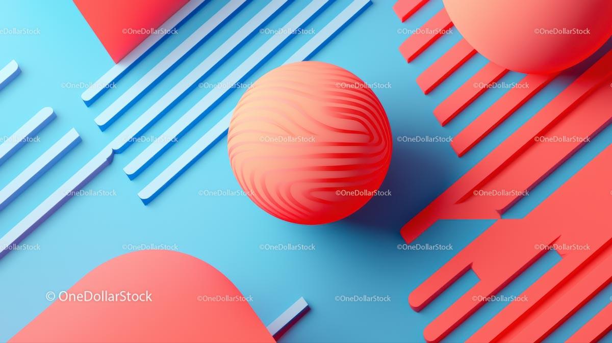 Abstract 3D Composition with Red Sphere and Blue Background