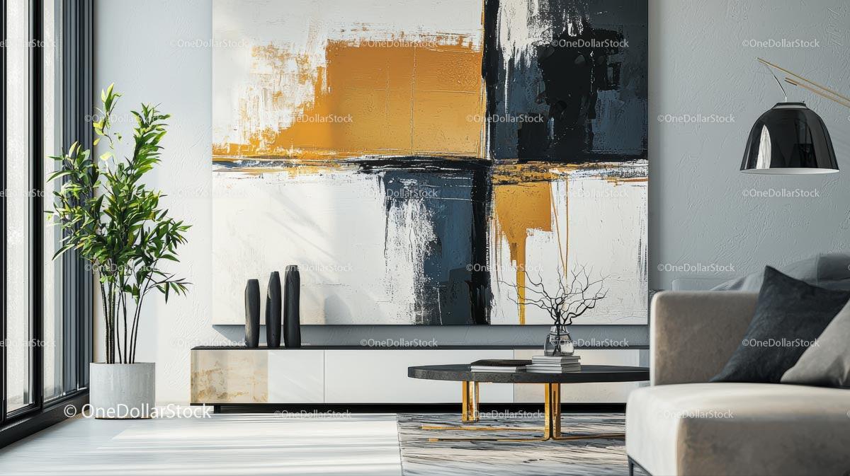 Contemporary Living Room with Abstract Art and Indoor Plant