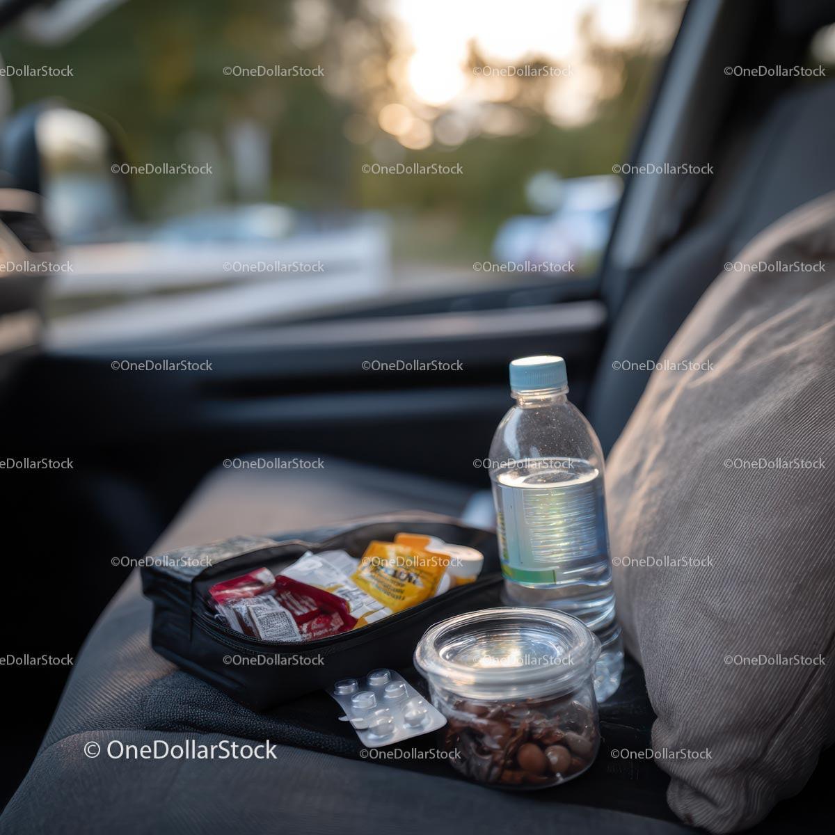 Travel Essentials on Car Seat During a Journey