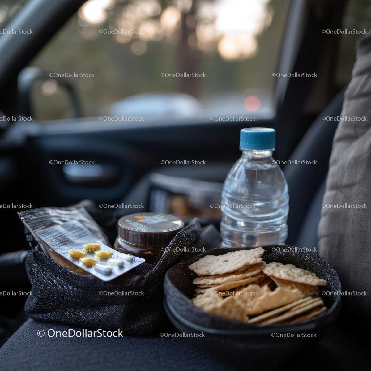 Travel Essentials with Snacks and First Aid Kit in Car Stock Photo Bundle preview 9