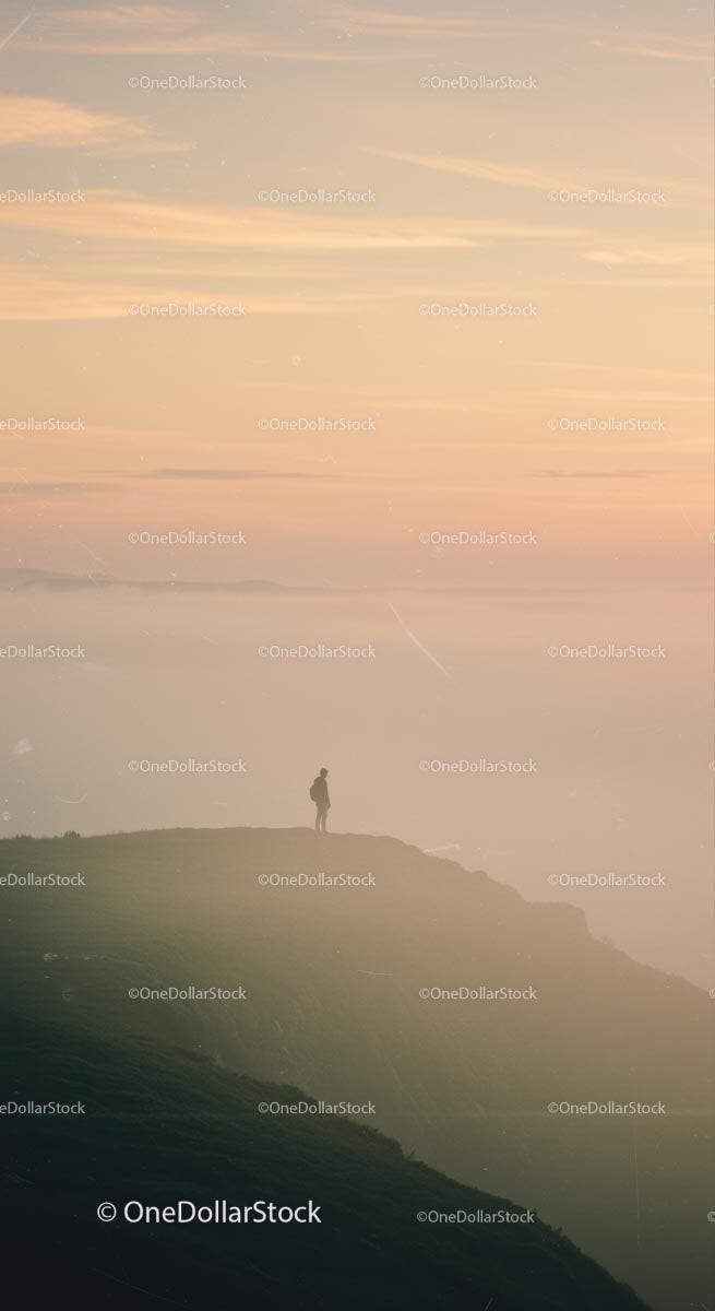 Silhouette of a Person on Mountain at Sunset