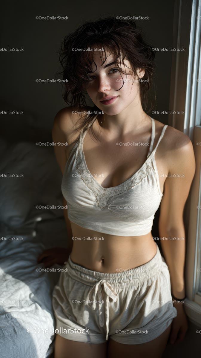 Woman Relaxing in Cozy Bedroom Setting with Natural Light Stock Photo Bundle preview 15