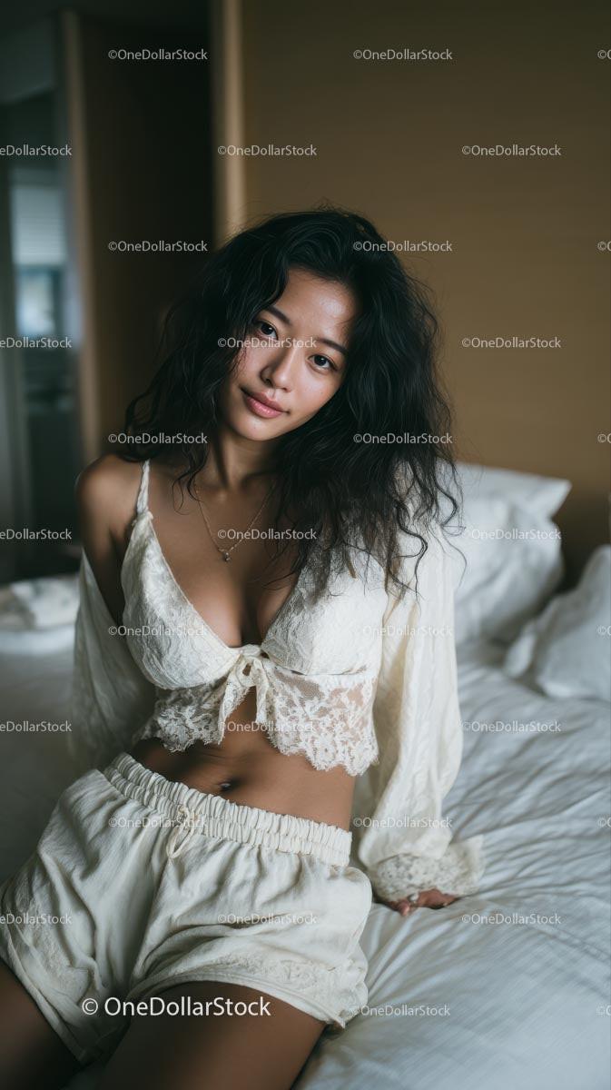 Woman Relaxing in Cozy Bedroom Setting with Natural Light Stock Photo Bundle preview 16