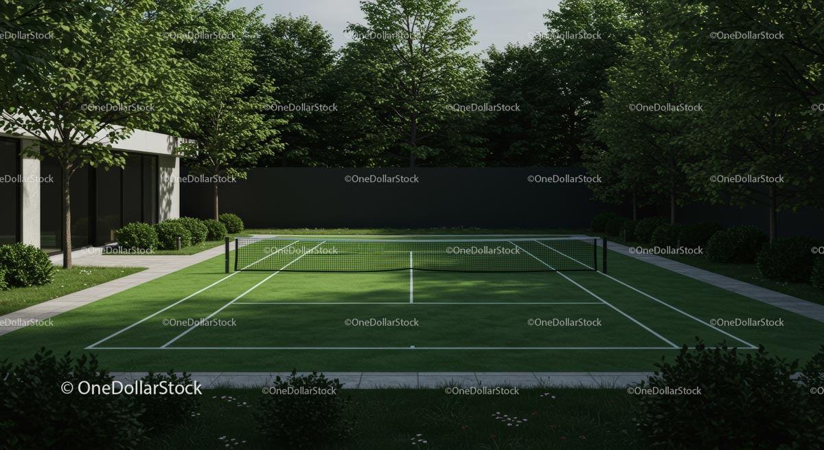 stock photo bundle made with Woman Playing Tennis on Modern Outdoor Court Stock Photo Bundle