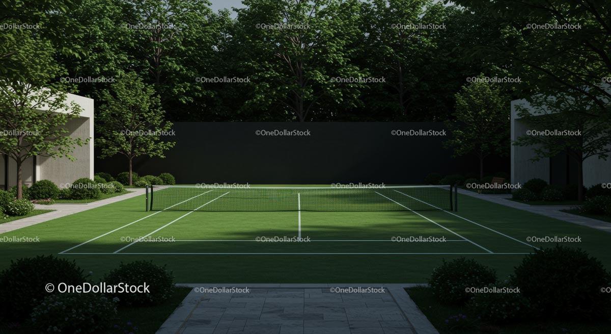 Private Tennis Court Surrounded by Lush Greenery
