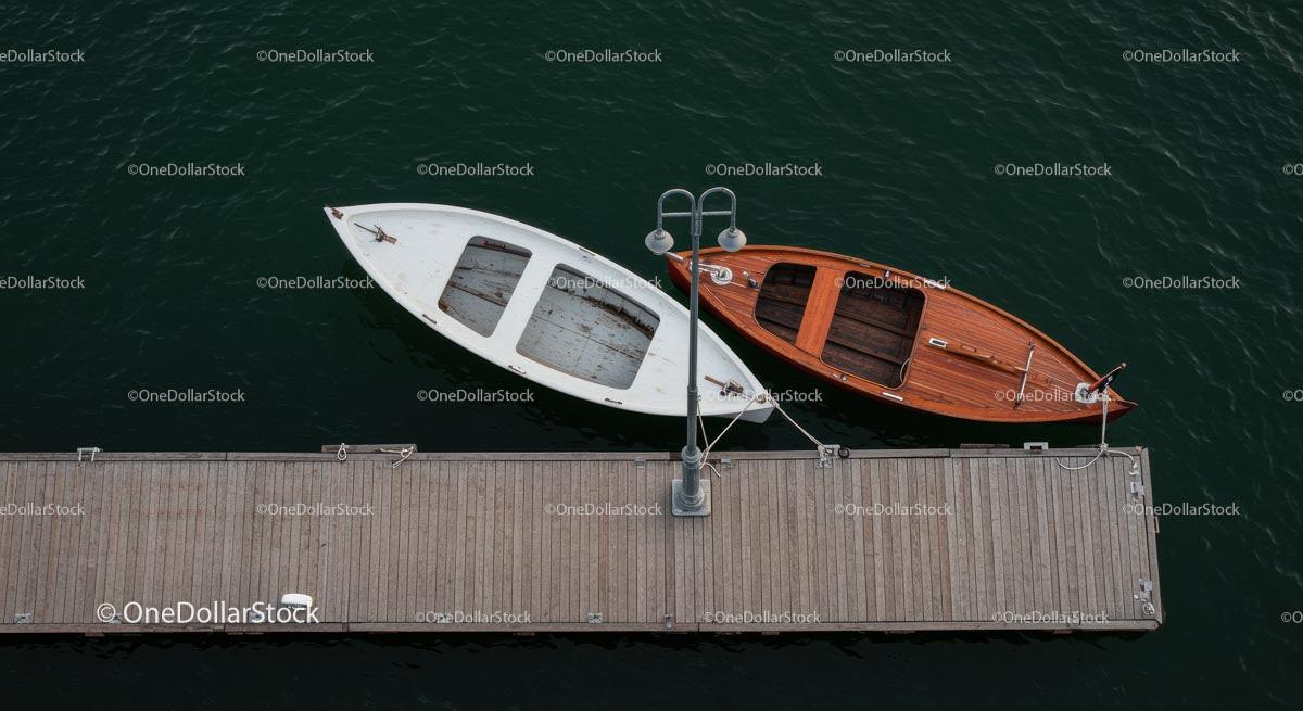 Aerial View of Wooden Boats Moored at Dock