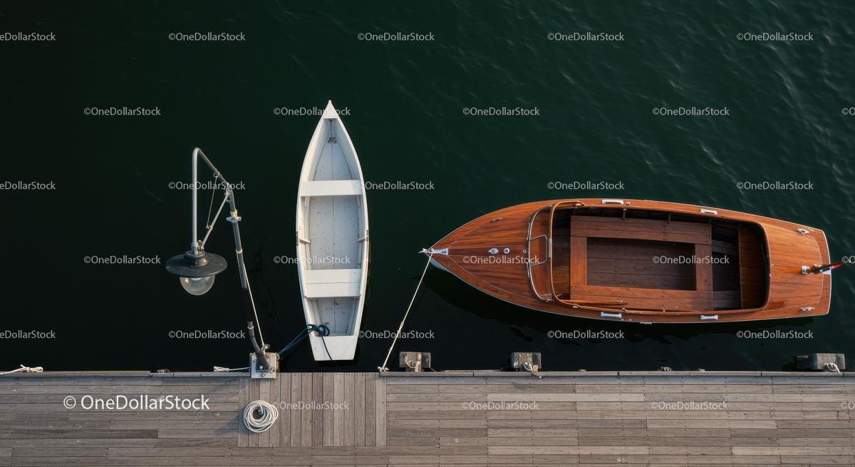 Aerial View of Wooden Boats Moored at a Pier