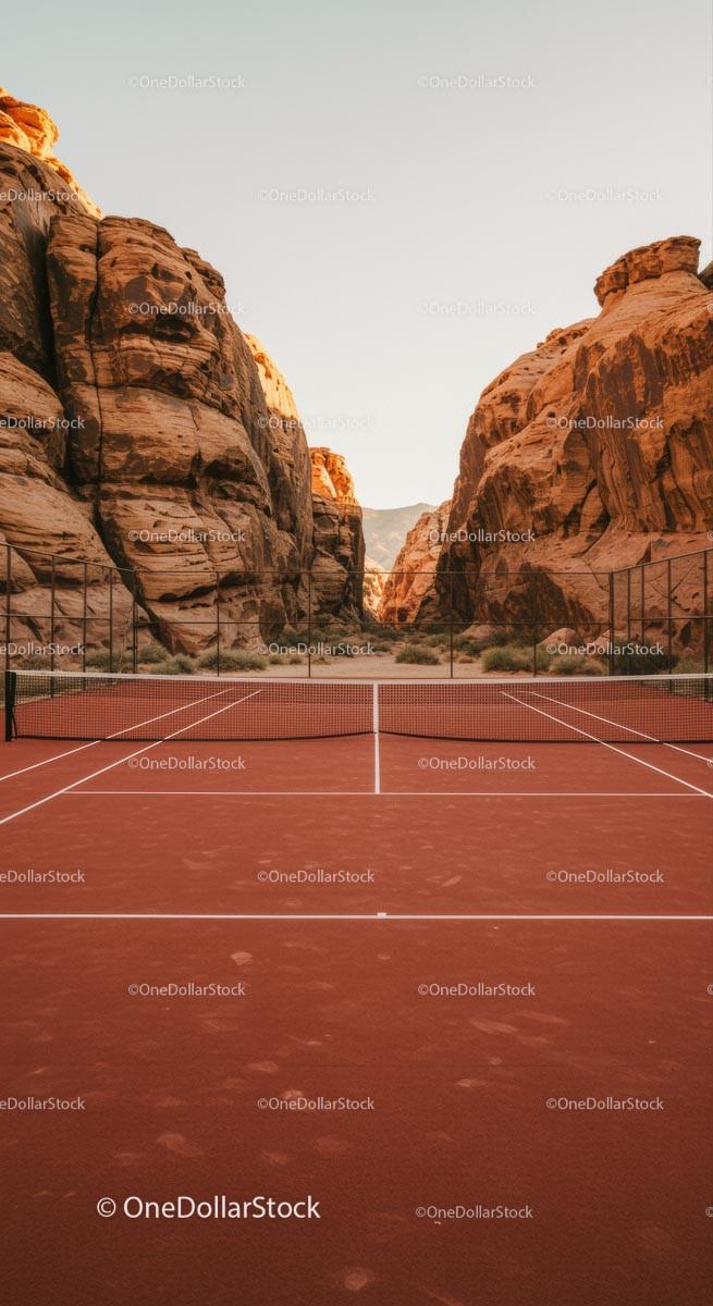 Red Clay Tennis Court Amidst Majestic Desert Cliffs