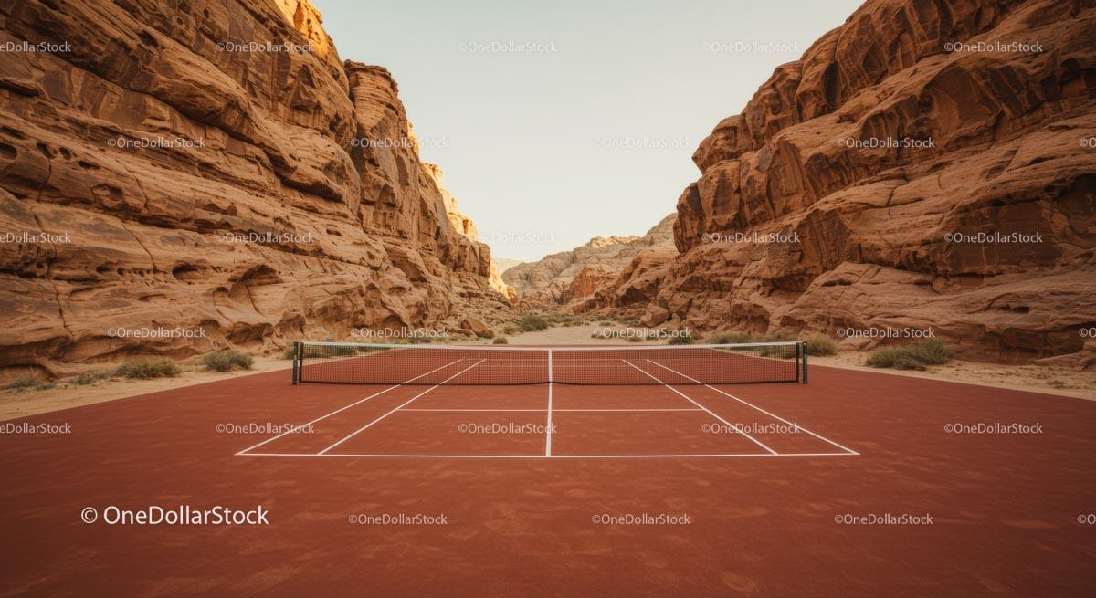 Tennis Court in a Majestic Red Rock Canyon Landscape