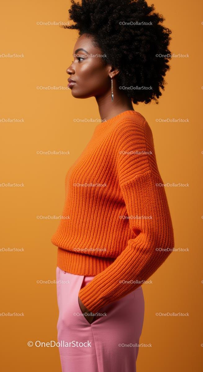 Stylish Woman in Orange Sweater and Pink Pants