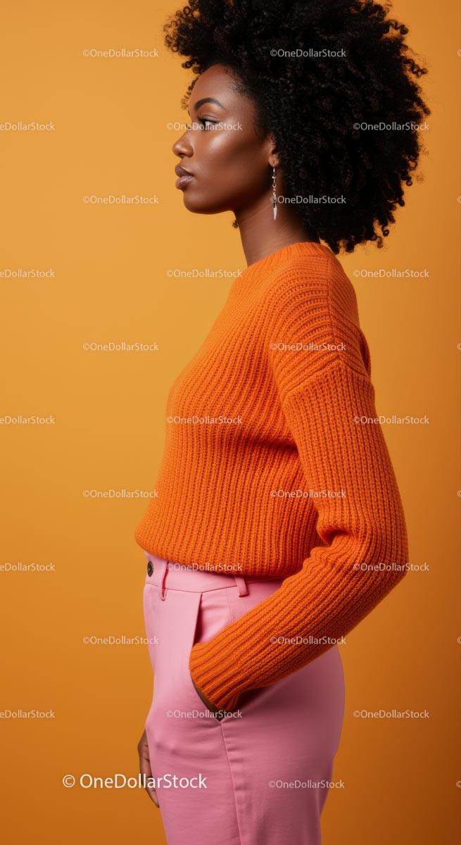Stylish Woman in Orange Sweater and Pink Pants