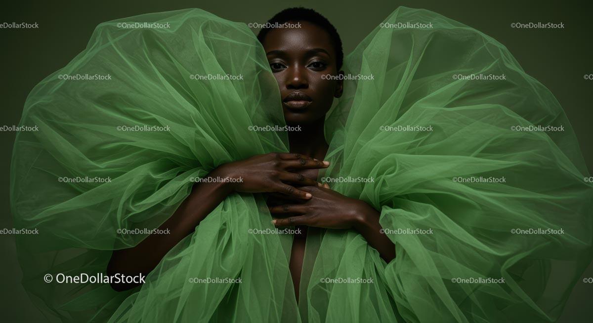 Elegant Fashion Portrait with Green Tulle