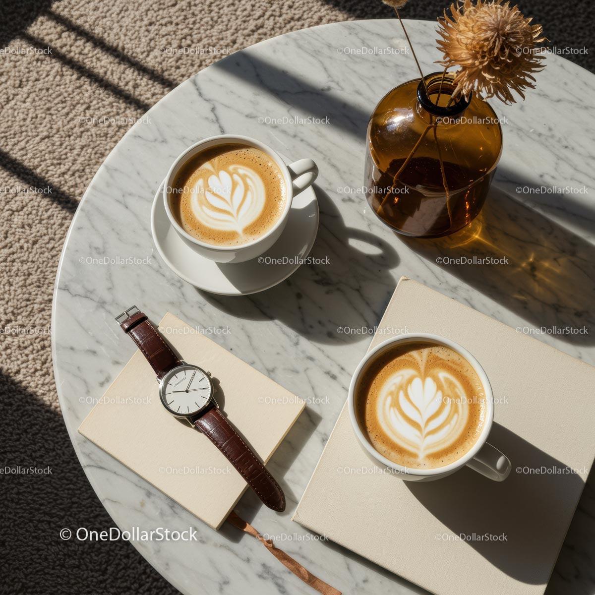 Elegant Coffee Break with Latte Art and Watch