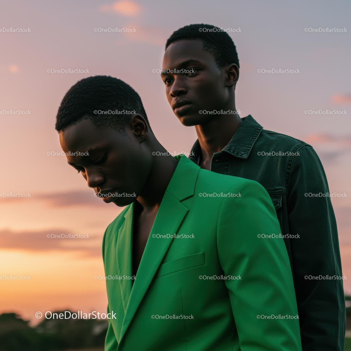 Stylish Men Posing in Elegant Attire at Sunset