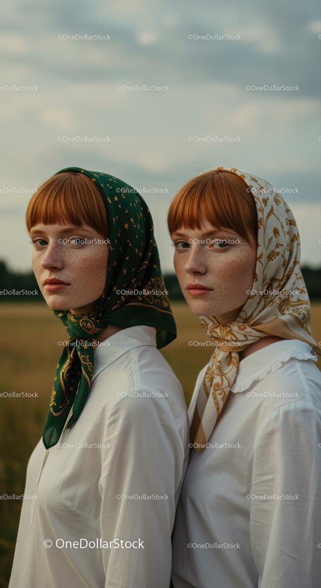 Redhead Twins in Scenic Countryside Portrait