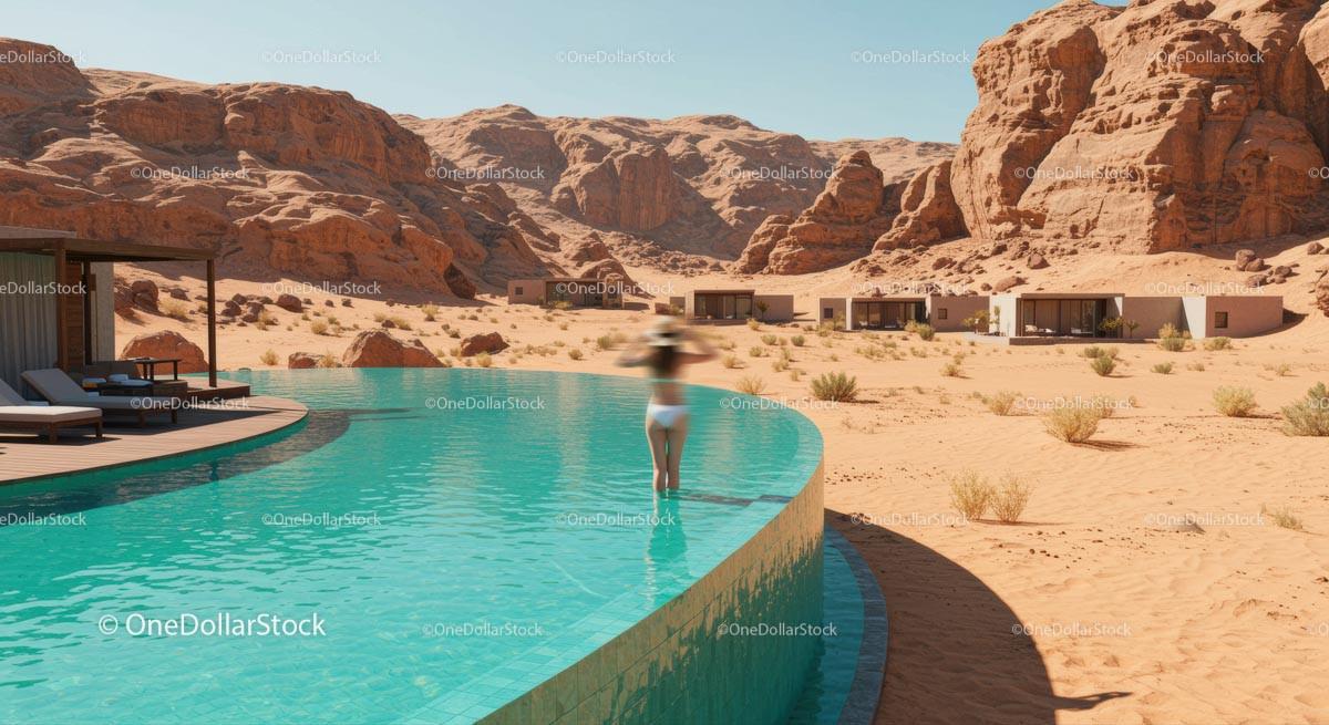 Infinity Pool View in Desert Luxury Resort Landscape