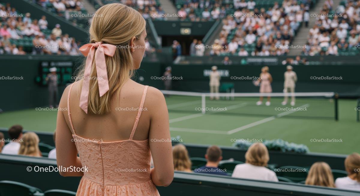 Woman in Elegant Dress Watching Tennis Match
