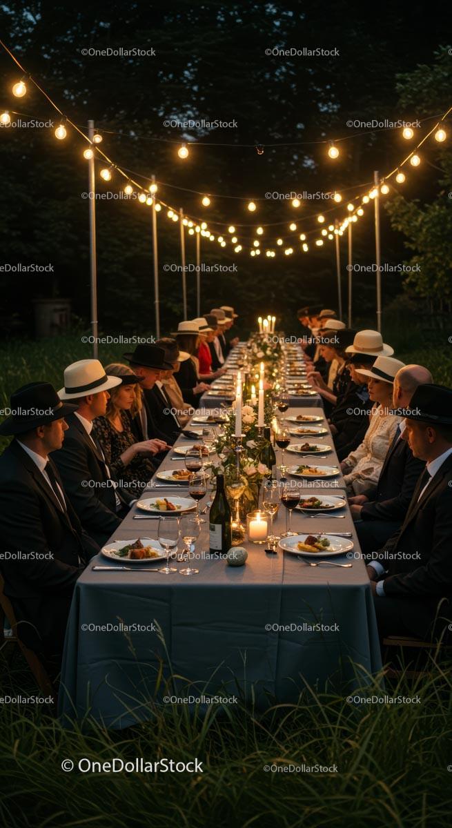 Elegant Outdoor Dinner Party with Candlelight Ambiance