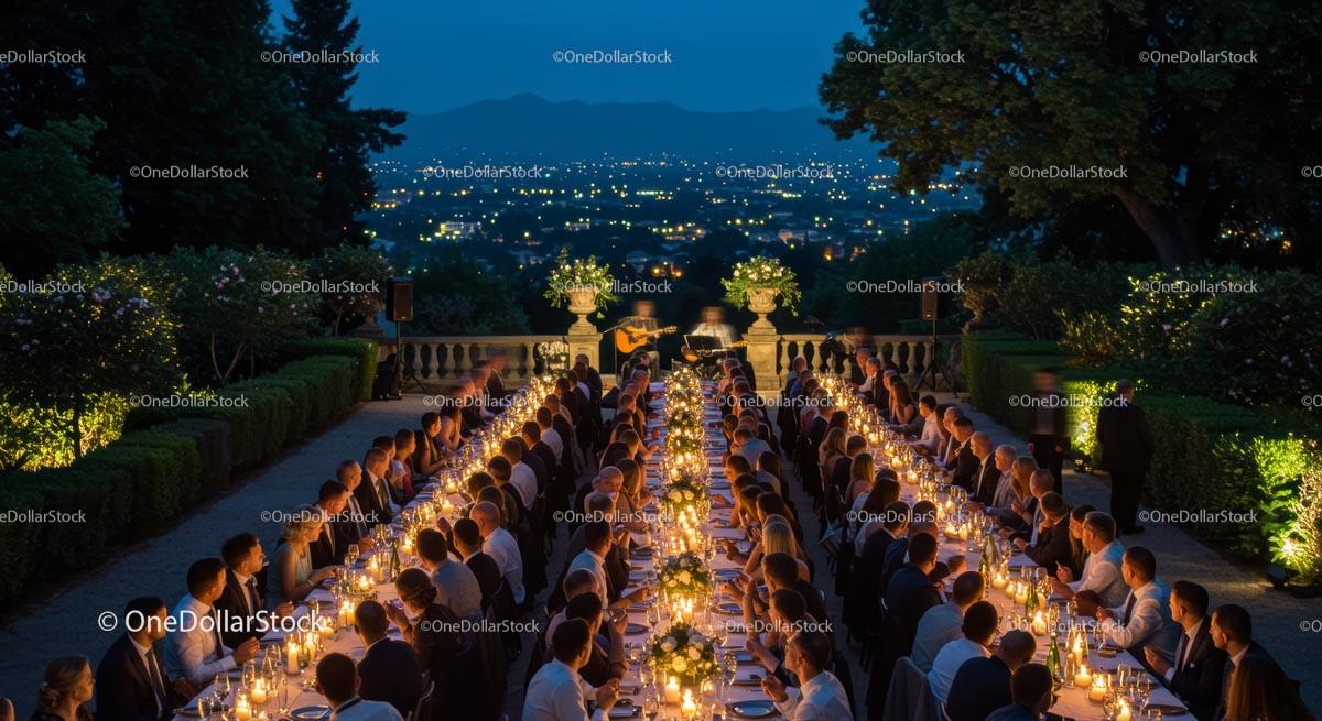 Elegant Candlelit Garden Dinner with Scenic City View