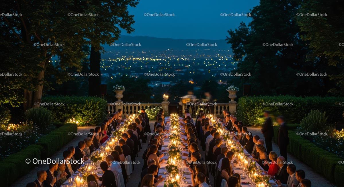 Elegant Outdoor Banquet with Candlelit Ambiance at Night