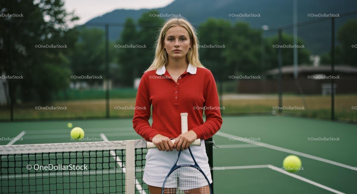 Young Female Tennis Player on Outdoor Court