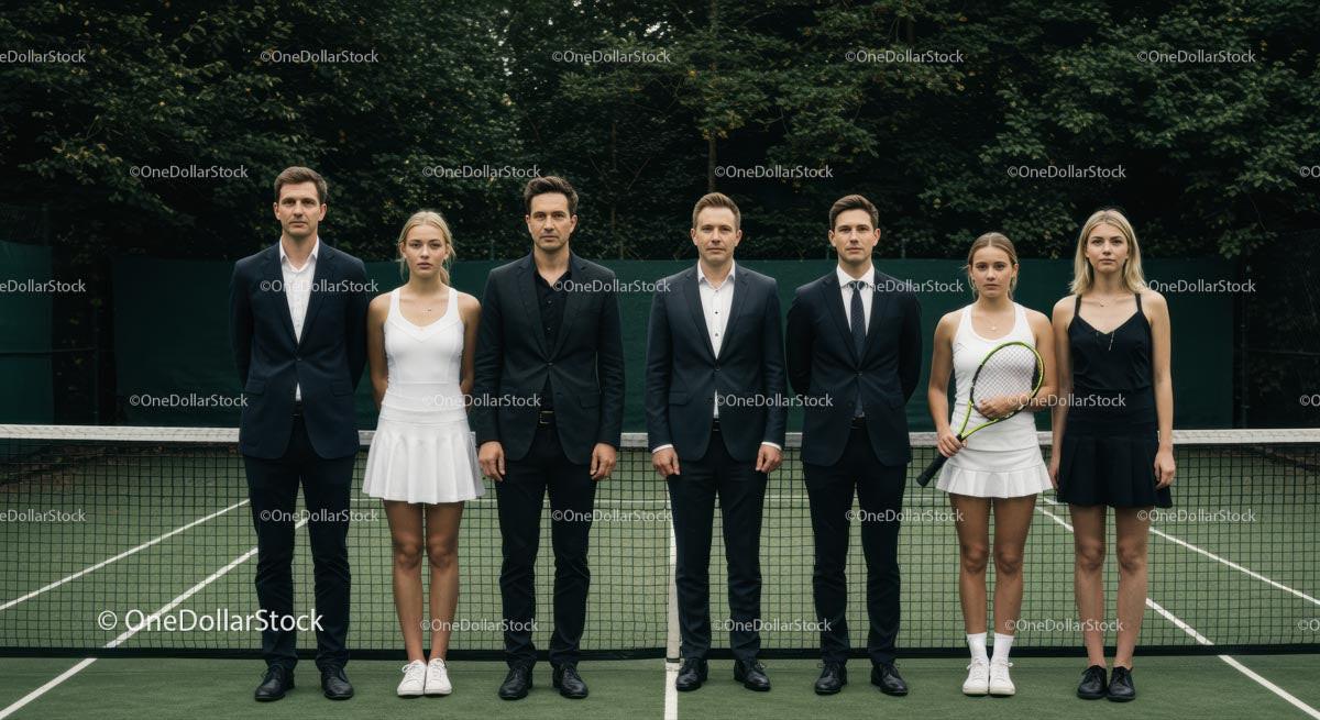 Business Professionals Gather on Tennis Court