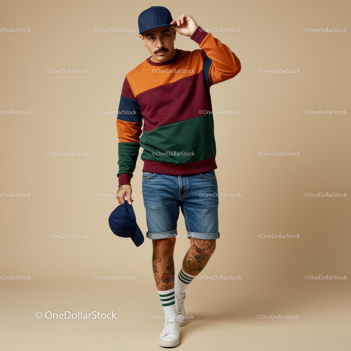 Trendy Urban Male in Colorful Casual Outfit with Cap