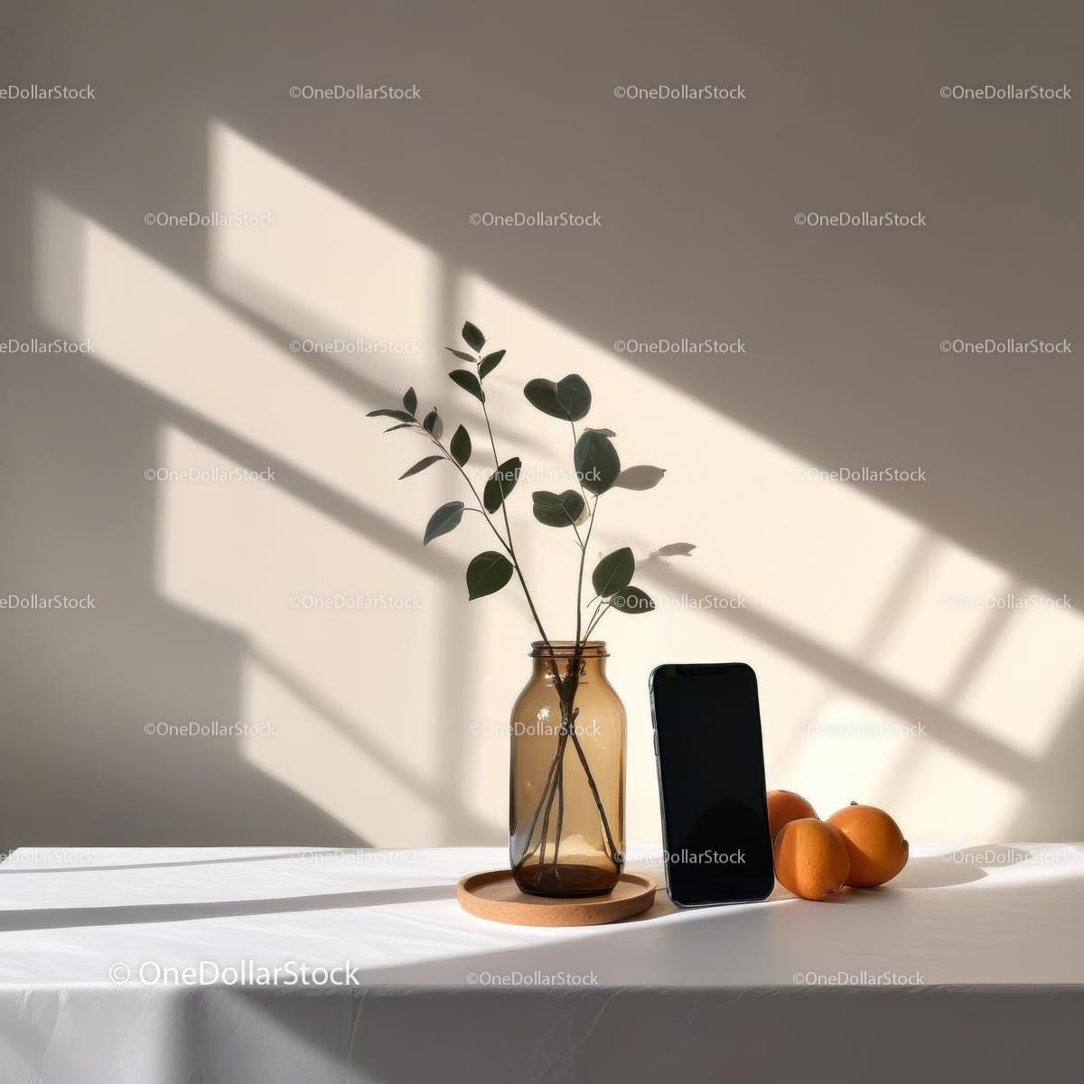 Minimalist Decor with Eucalyptus and Smartphone JPG Mockup Image preview