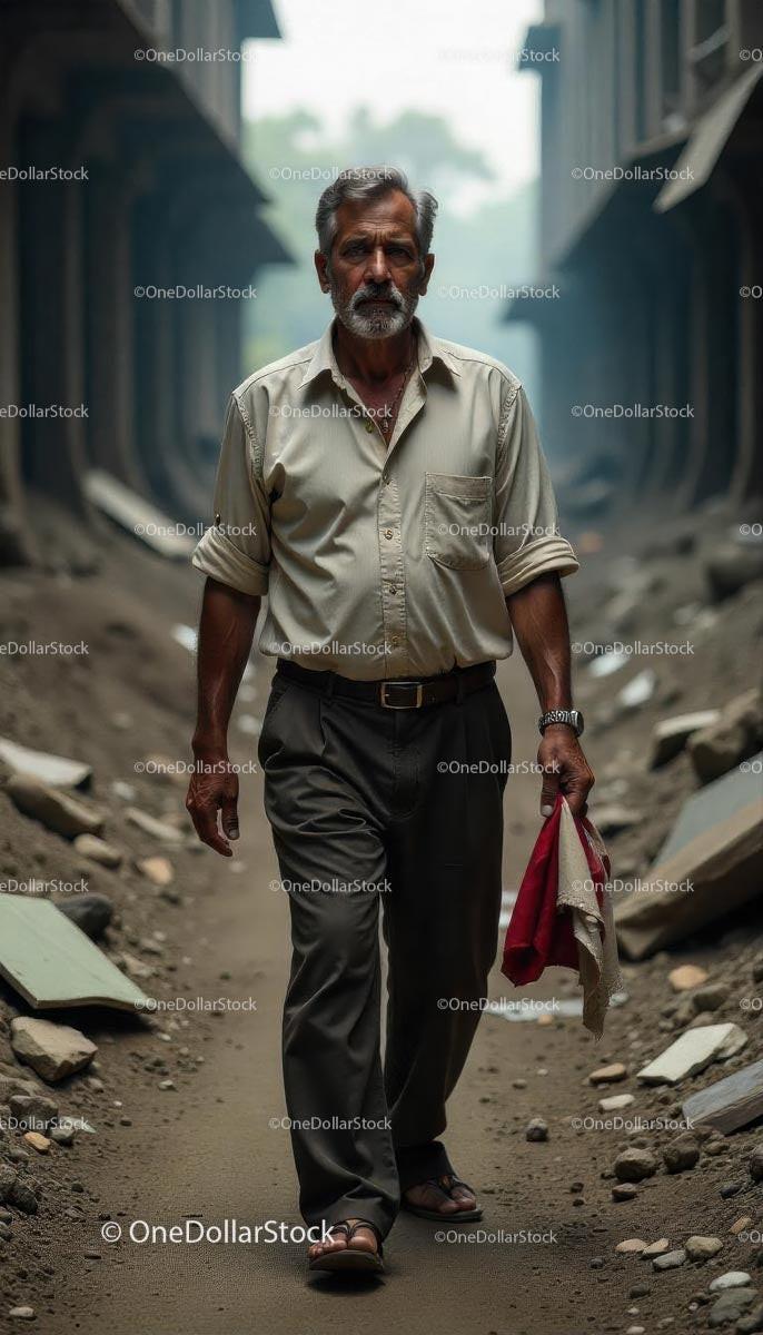 Mature Man Walking Confidently in Urban Setting