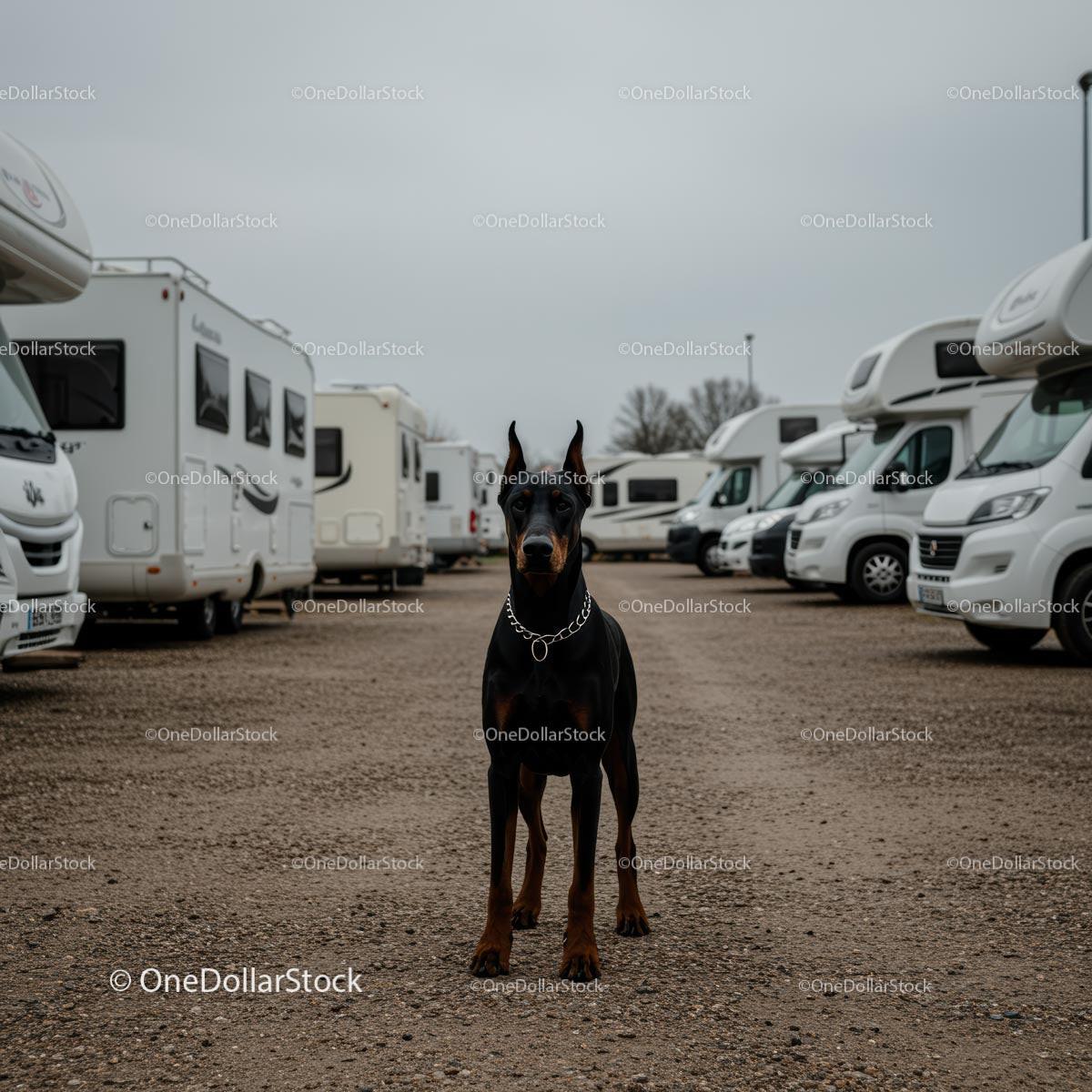 Doberman in a Motorhome Park