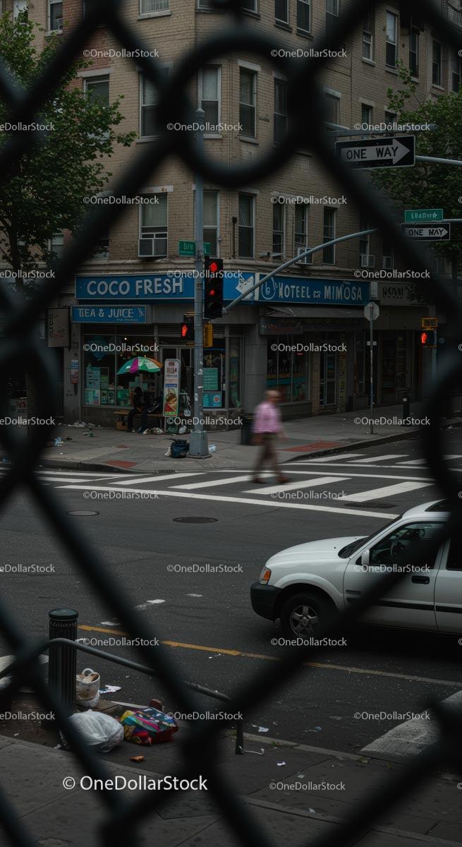 Urban Intersection Scene with Blurred Pedestrians and Traffic