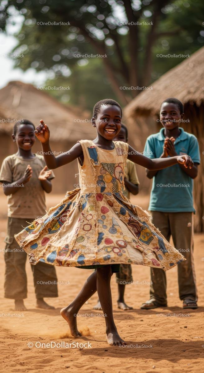 Joyful Children Dancing in African Village