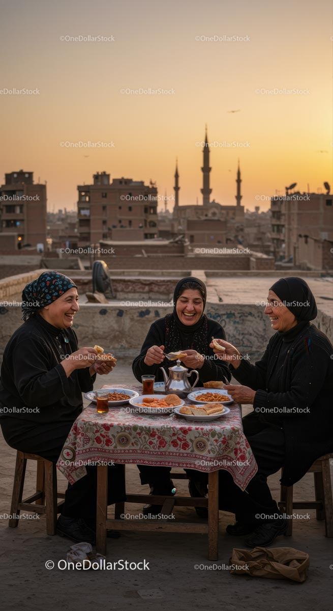 Rooftop Dinner with Friends at Sunset